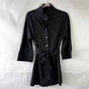 Jana Kos Gray Button Up Jacket Coat Tie Waist Womens Size Small